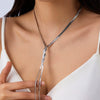 Titanium Steel Geometric Niche Necklace With Long Tassel Snake Bone Chain And Earrings Luxury Style