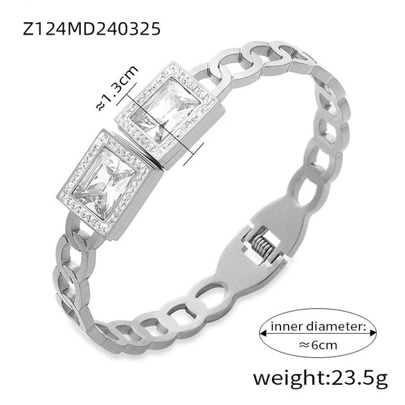 316L Stainless Steel Geometric Niche Retro Jewelry Plated 18K Gold Bracelet Inlaid With Colored Diamond