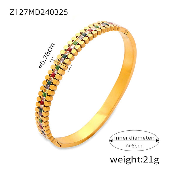 316L Stainless Steel Geometric Niche Retro Jewelry Plated 18K Gold Bracelet Inlaid With Colored Diamond