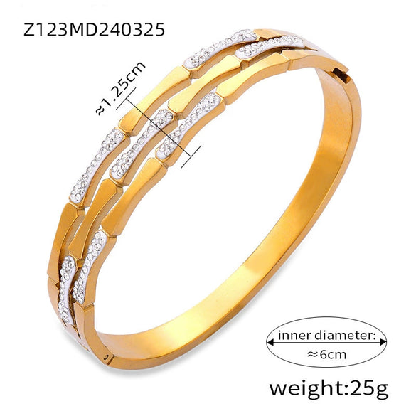 316L Stainless Steel Geometric Niche Retro Jewelry Plated 18K Gold Bracelet Inlaid With Colored Diamond