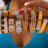 316L Stainless Steel Geometric Niche Retro Jewelry Plated 18K Gold Bracelet Inlaid With Colored Diamond