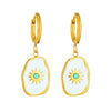 Titanium Steel Geometric Oil Dripping Sunflower Pendant Earrings For Women With Electroplating