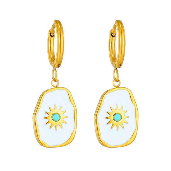 Titanium Steel Geometric Oil Dripping Sunflower Pendant Earrings For Women With Electroplating