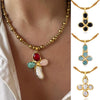 Titanium Steel Geometric Oil Drop Cross Pendant Necklace With Electroplating And O Word Chain