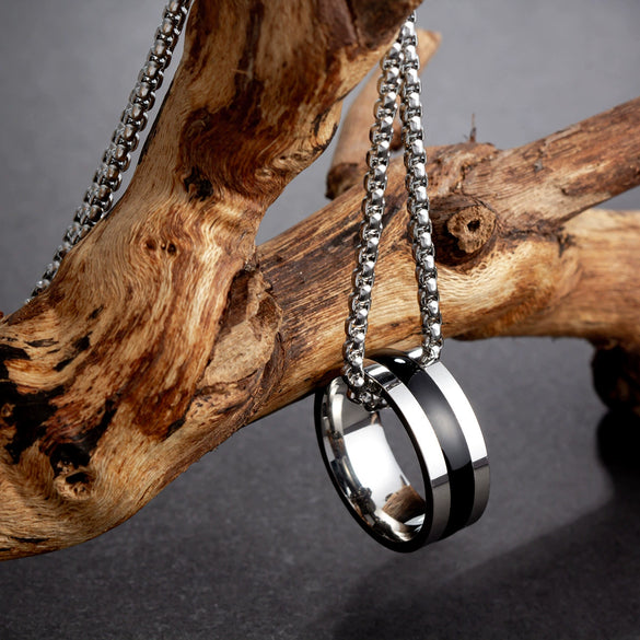 Titanium Steel Geometric Oil Drop Pendant Pearl Chain Necklace Unisex Polished