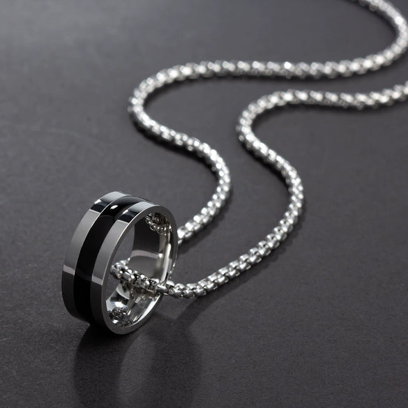 Titanium Steel Geometric Oil Drop Pendant Pearl Chain Necklace Unisex Polished
