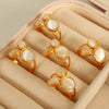 316L Stainless Steel Geometric Open Ring Inlaid With Cat's Eye Electroplated For Women
