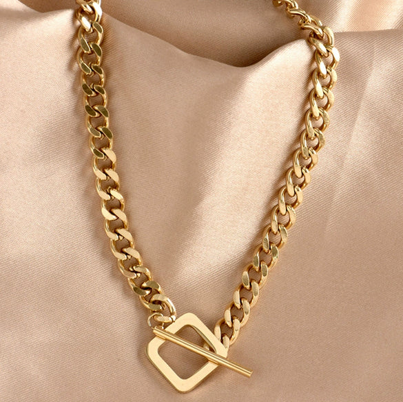 Titanium Steel Geometric Ot Buckle Hiphop Necklace With Electroplating
