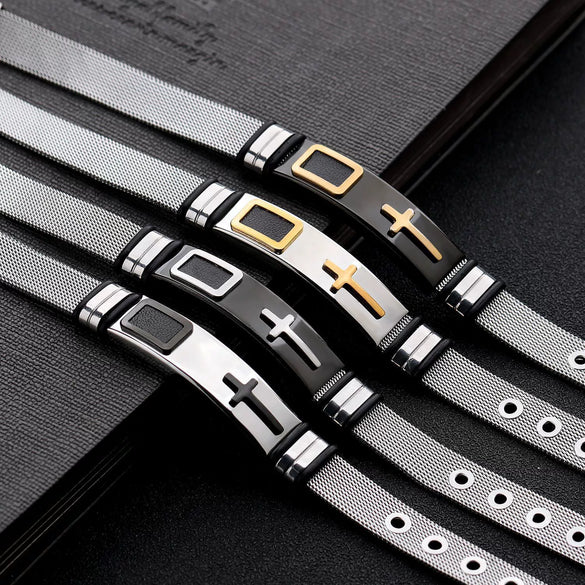 Titanium Steel Geometric Pattern Electroplated Men's Personality Adjustable Bracelet