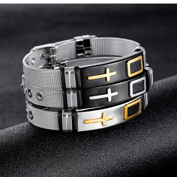 Titanium Steel Geometric Pattern Electroplated Men's Personality Adjustable Bracelet