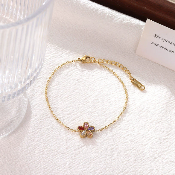Titanium Steel Geometric Pattern Electroplated Minimalist Women's Bracelet With Plum Blossom Design