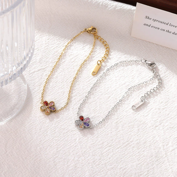 Titanium Steel Geometric Pattern Electroplated Minimalist Women's Bracelet With Plum Blossom Design