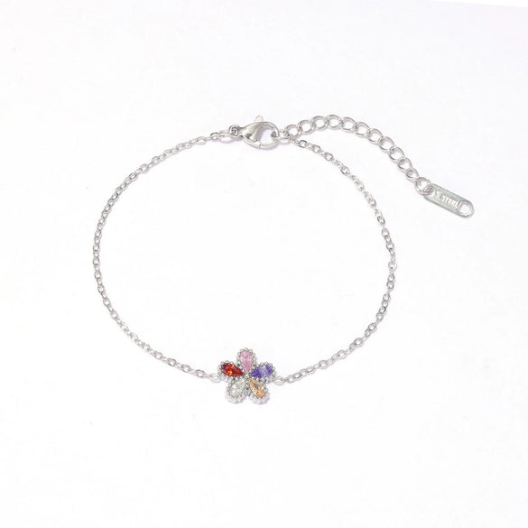 Titanium Steel Geometric Pattern Electroplated Minimalist Women's Bracelet With Plum Blossom Design