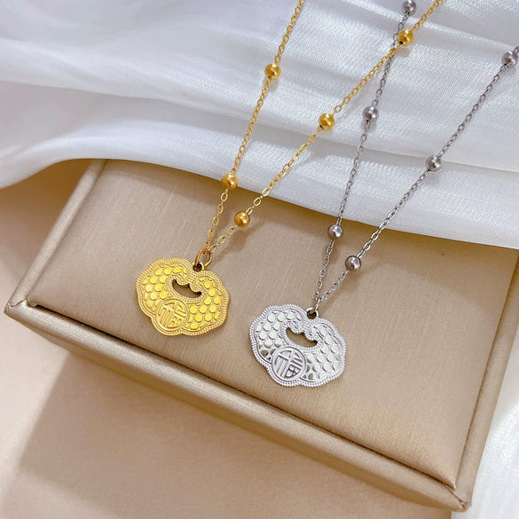 Titanium Steel Geometric Pattern Electroplated Normcore Style Cartoon Necklace For Unisex