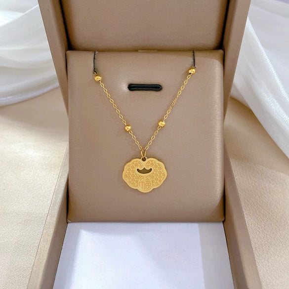 Titanium Steel Geometric Pattern Electroplated Normcore Style Cartoon Necklace For Unisex