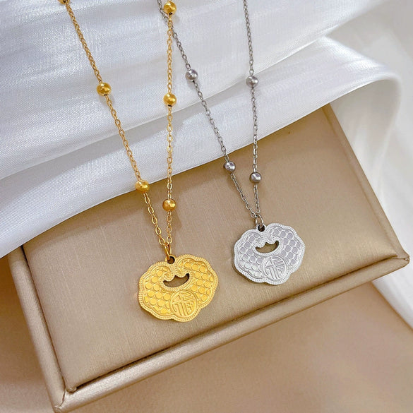 Titanium Steel Geometric Pattern Electroplated Normcore Style Cartoon Necklace For Unisex
