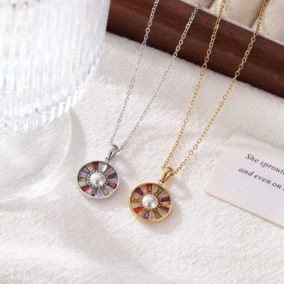 Titanium Steel Geometric Pendant Clavicle Chain Necklace For Women Electroplated Minimalist Jewelry
