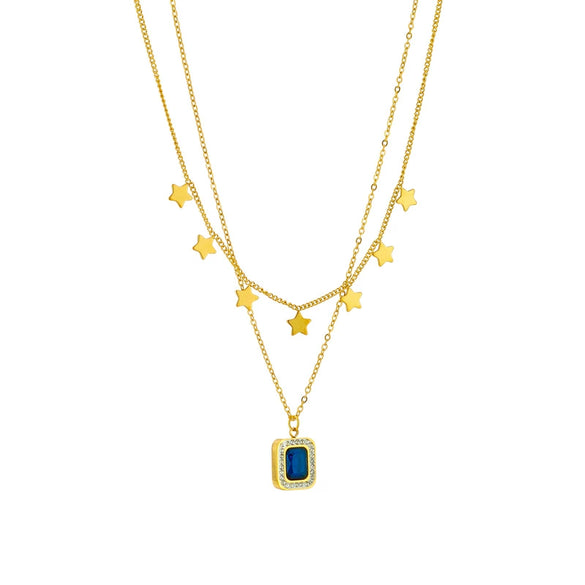 Titanium Steel Geometric Pendant Double Chain Necklace With Electroplating For Women