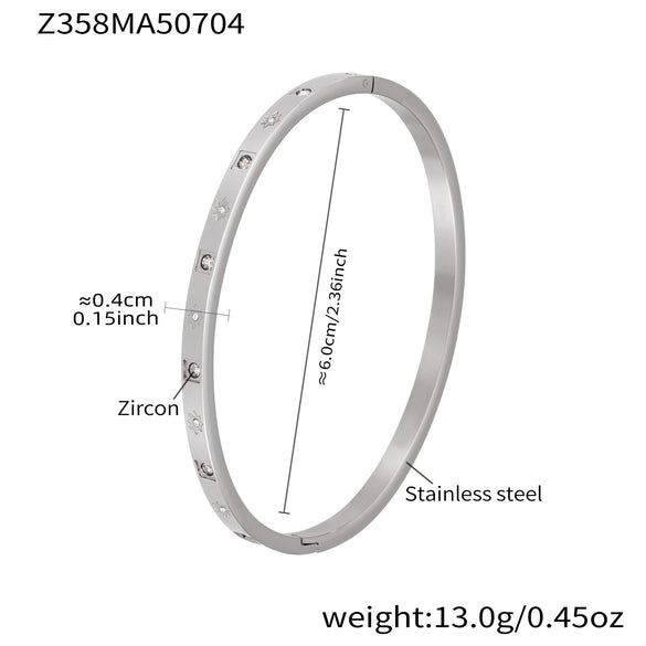 316L Stainless Steel Geometric Plain Ring Inlaid With Zircon Electroplated Bracelet Combination