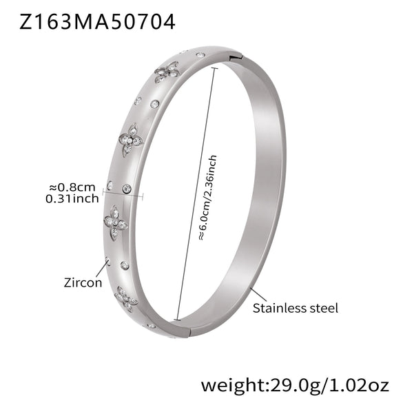 316L Stainless Steel Geometric Plain Ring Inlaid With Zircon Electroplated Bracelet Combination