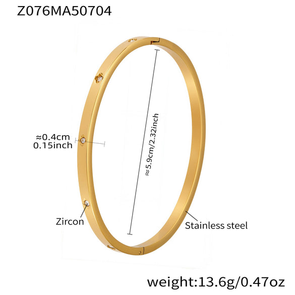 316L Stainless Steel Geometric Plain Ring Inlaid With Zircon Electroplated Bracelet Combination