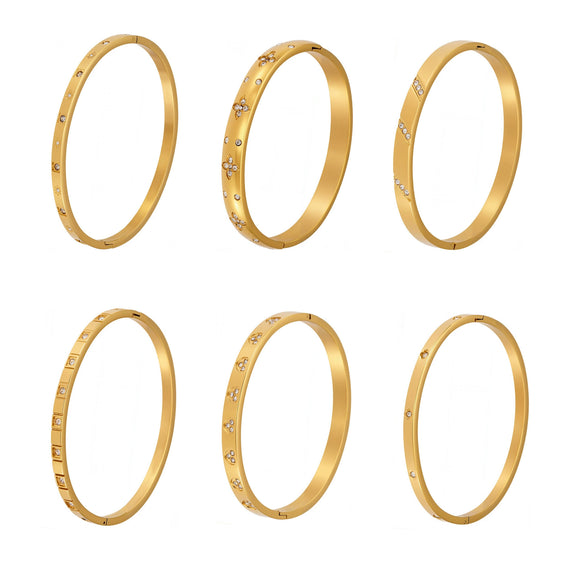 316L Stainless Steel Geometric Plain Ring Inlaid With Zircon Electroplated Bracelet Combination