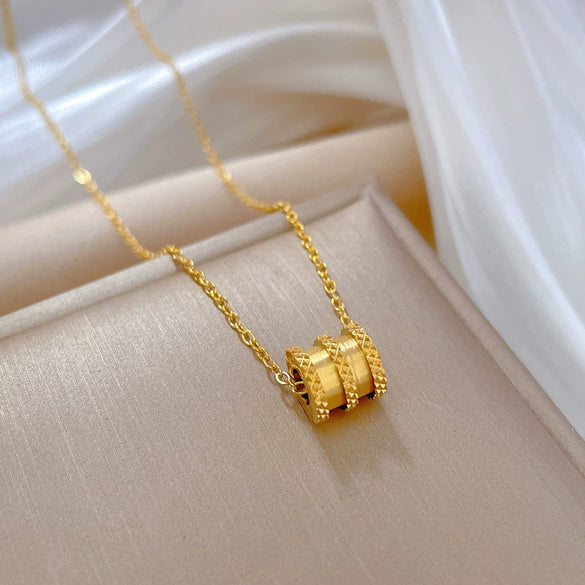 Titanium Steel Geometric Planet Necklace With Real Gold Electroplating For Unisex