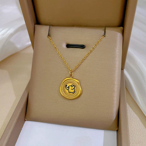 Titanium Steel Geometric Planet Necklace With Real Gold Electroplating For Unisex
