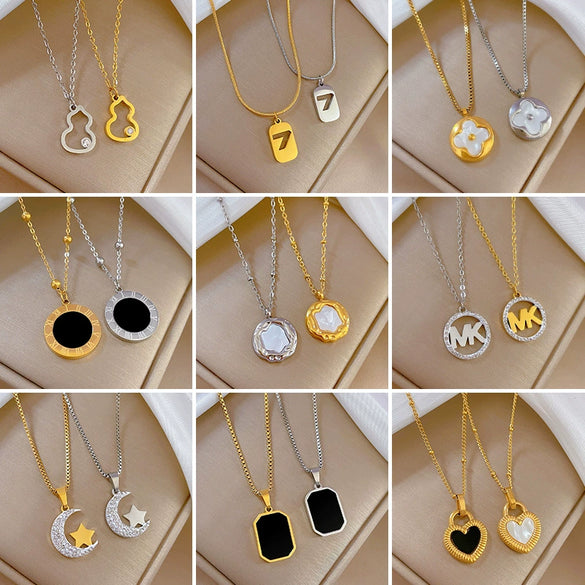 Titanium Steel Geometric Planet Necklace With Real Gold Electroplating For Unisex
