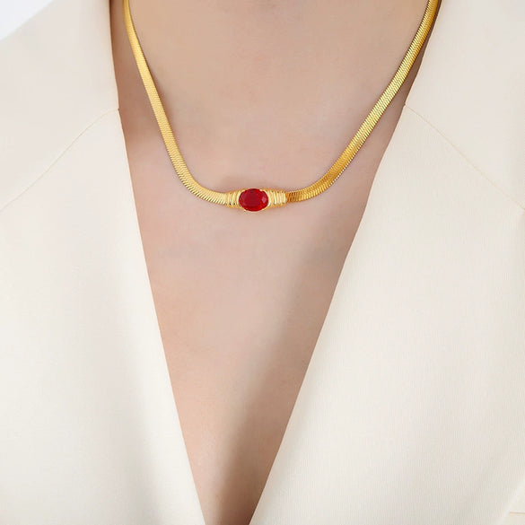 316L Stainless Steel Geometric Retro Colorful Glass Stone White Zircon Necklace Bracelet Set Electroplated For Women