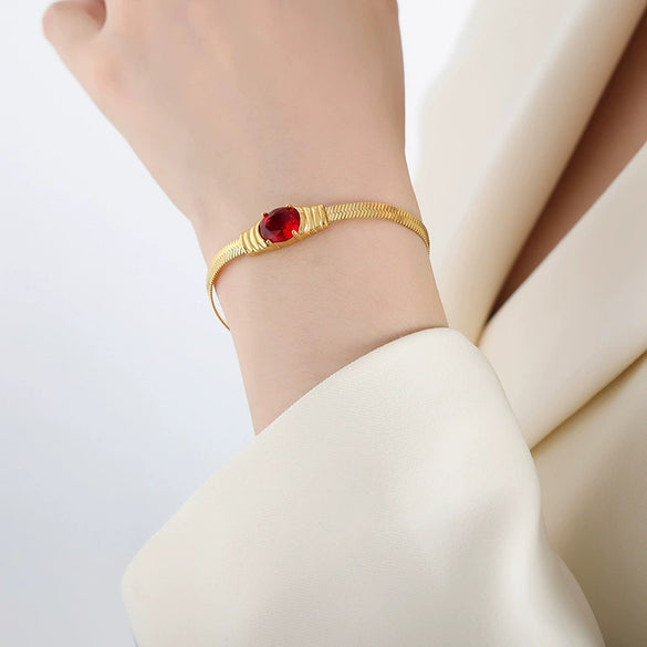 316L Stainless Steel Geometric Retro Colorful Glass Stone White Zircon Necklace Bracelet Set Electroplated For Women