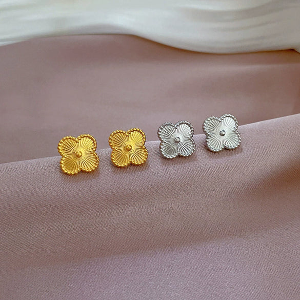 Titanium Steel Geometric Retro Lucky Grass Style Electroplated Earrings For Men And Women