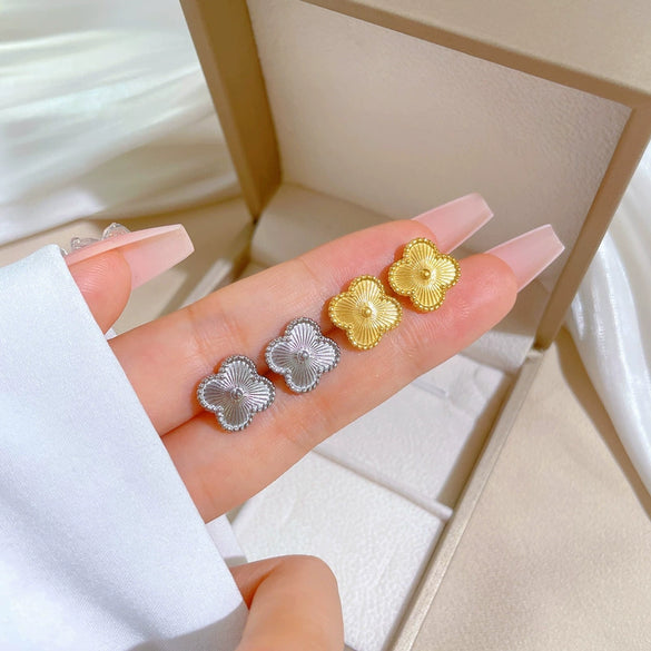 Titanium Steel Geometric Retro Lucky Grass Style Electroplated Earrings For Men And Women