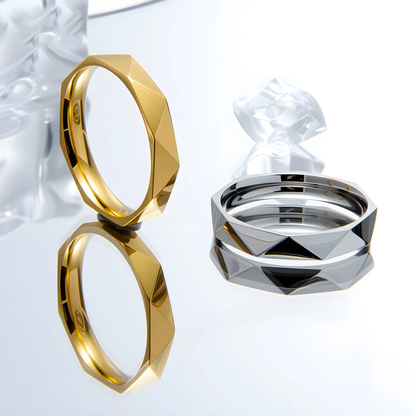 Titanium Steel Geometric Ring And Bracelet For Women With Electroplating