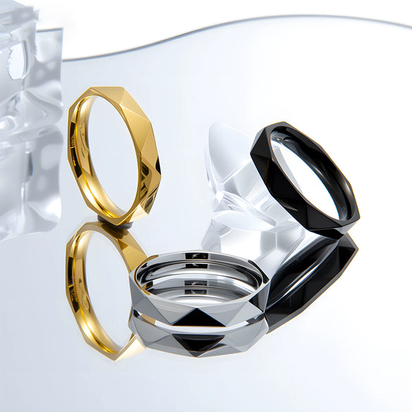 Titanium Steel Geometric Ring And Bracelet For Women With Electroplating