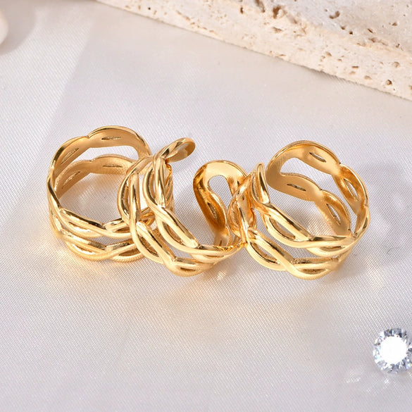 Titanium Steel Geometric Ring Electroplated Style