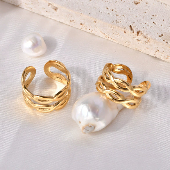 Titanium Steel Geometric Ring Electroplated Style
