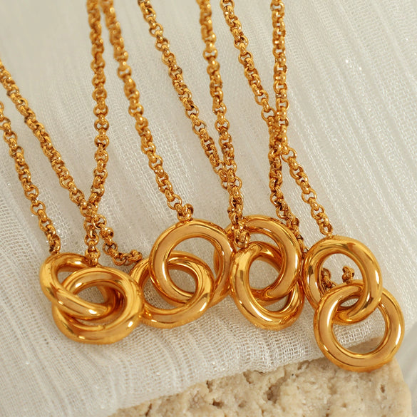 316L Stainless Steel Geometric Ring Pendant Clavicle Chain For Women With Electroplating Treatment