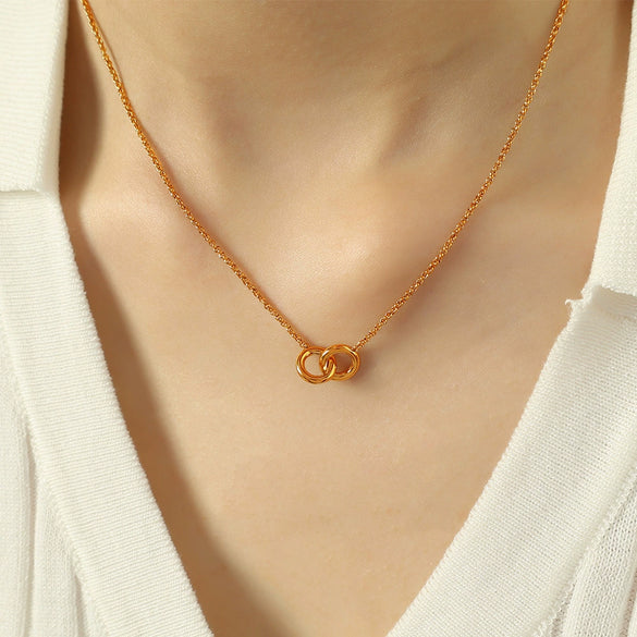 316L Stainless Steel Geometric Ring Pendant Clavicle Chain For Women With Electroplating Treatment