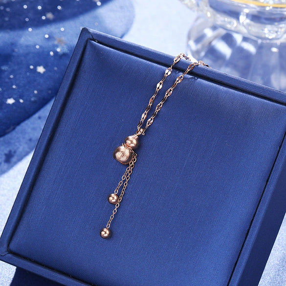 Titanium Steel Geometric Roman Triple Circle Necklace With Diamond Accents Rose Gold Pendant Clavicle Chain Jewelry For Children