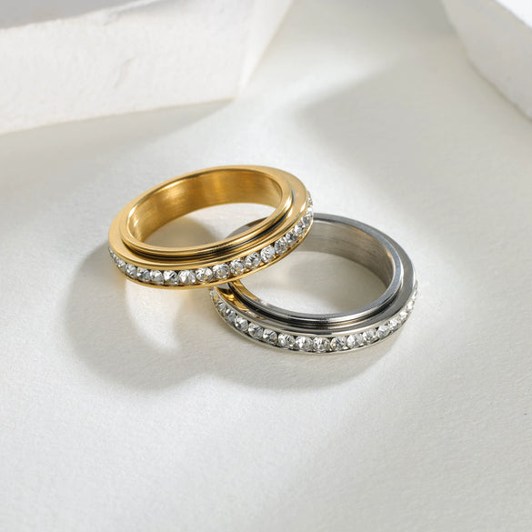 Titanium Steel Geometric Rotatable Decompression Ring With Electroplating For Unisex And Women