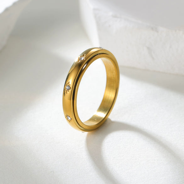 Titanium Steel Geometric Rotating Ring For Women Electroplated Trendy Minimalist Jewelry