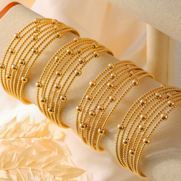 316L Stainless Steel Geometric Round Bead Multilayer Stacked Jewelry Bracelet With Stitching Design And Electroplating Treatment