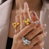 316L Stainless Steel Geometric Round Bead Stitching Ring With Electroplating For Women