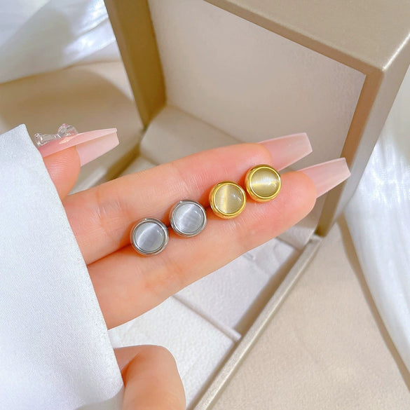Titanium Steel Geometric Round Cateye Style Electroplated Earrings For Men And Women
