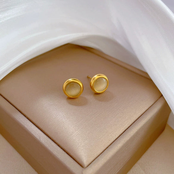 Titanium Steel Geometric Round Cateye Style Electroplated Earrings For Men And Women