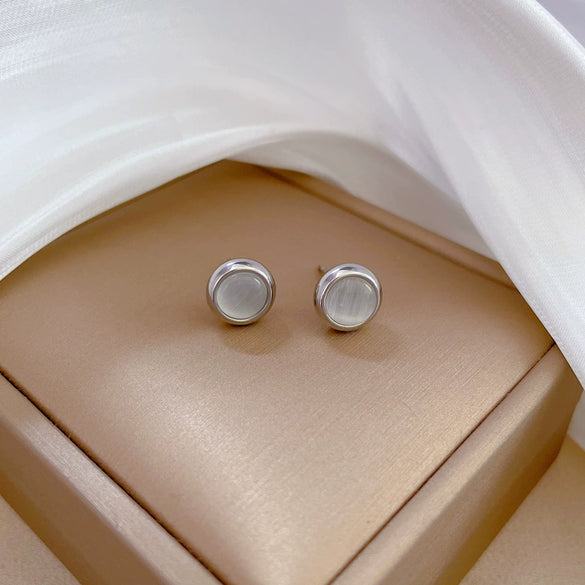 Titanium Steel Geometric Round Cateye Style Electroplated Earrings For Men And Women