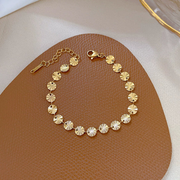 Titanium Steel Geometric Round Chain Bracelet With Constellation Design For Women Gold Inlaid Minimalistic Retro Style