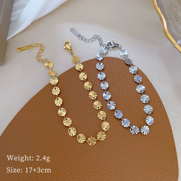 Titanium Steel Geometric Round Chain Bracelet With Constellation Design For Women Gold Inlaid Minimalistic Retro Style