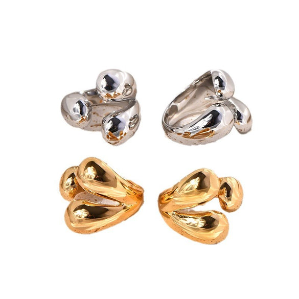 Titanium Steel Geometric Round Claw Open Ring For Girls Electroplated Jewelry